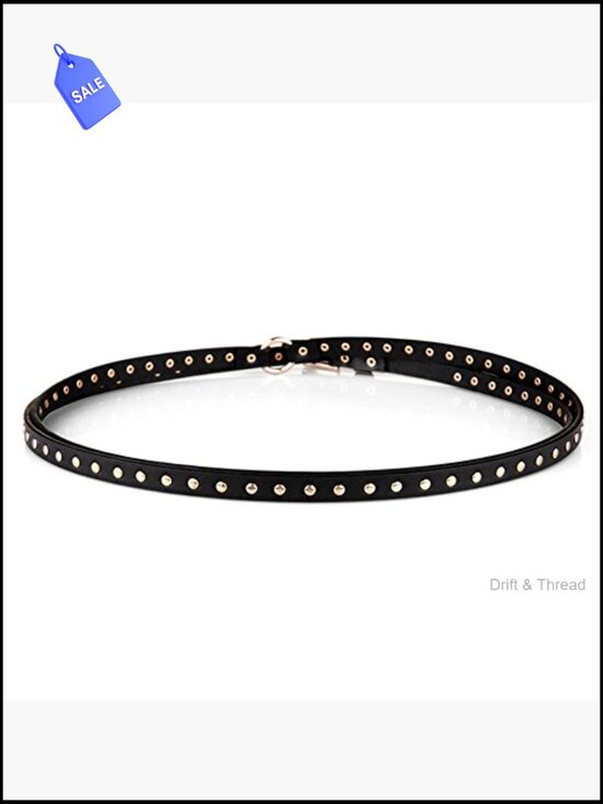 Double Wrap Thin Studded Genuine Leather Belt for Women
